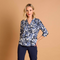 Emreco 3/4 Sleeve Grey Leaf Print Mandarin Blouse – 026102EW